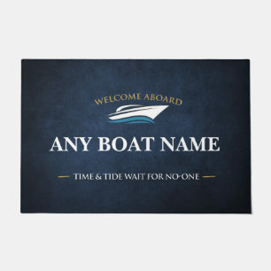 Personalised Welcome aboard Blue Boat door mat