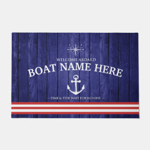 Personalised Welcome aboard Blue Boat door mat 