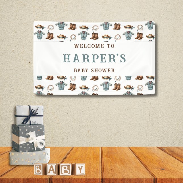 Personalised Welcome Cowboy Pattern Baby Shower Banner (Creator Uploaded)