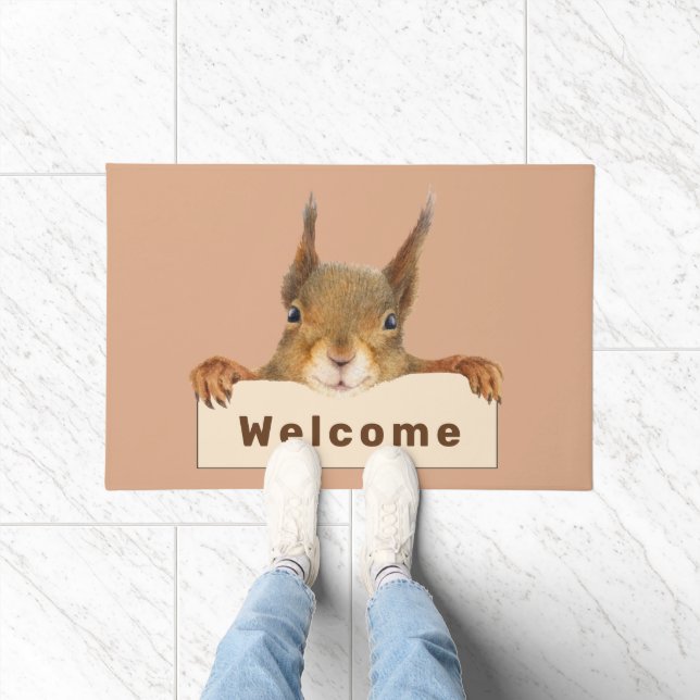 Personalised Welcome Squirrel Holding Sign  Doormat (Indoor)