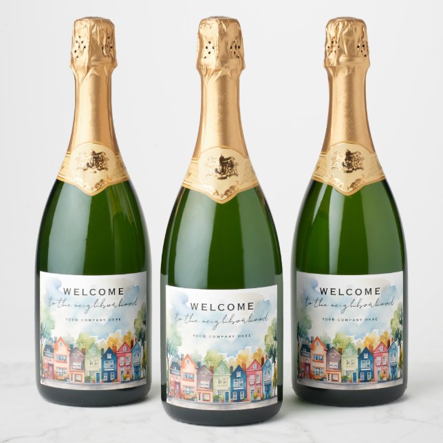 Personalised Welcome to the Neighbourhood Realty Sparkling Wine Label (Bottles)