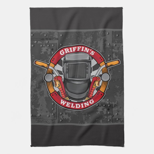 Personalised Welder Metal Fabricator Welding Shop Tea Towel (Vertical)