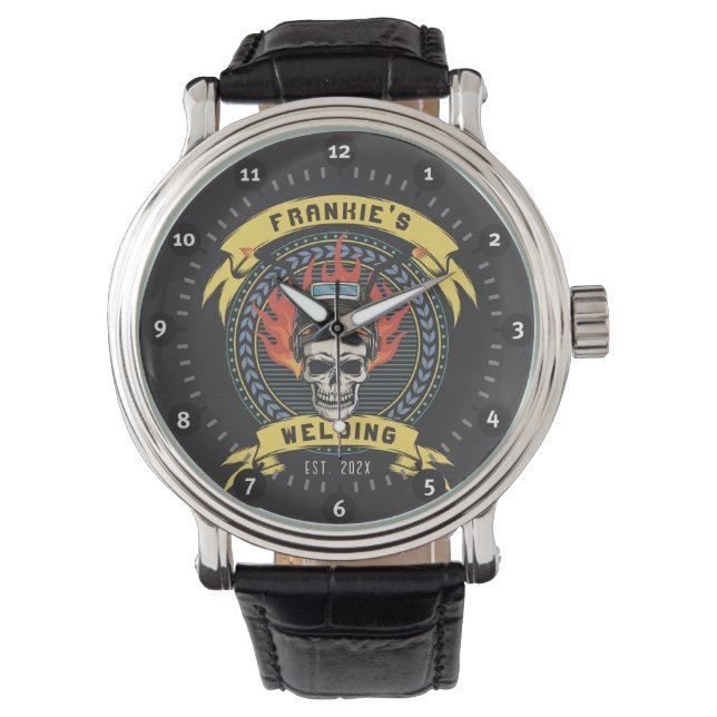 Personalised Welder Skull Worker Welding Workshop Watch (Front)