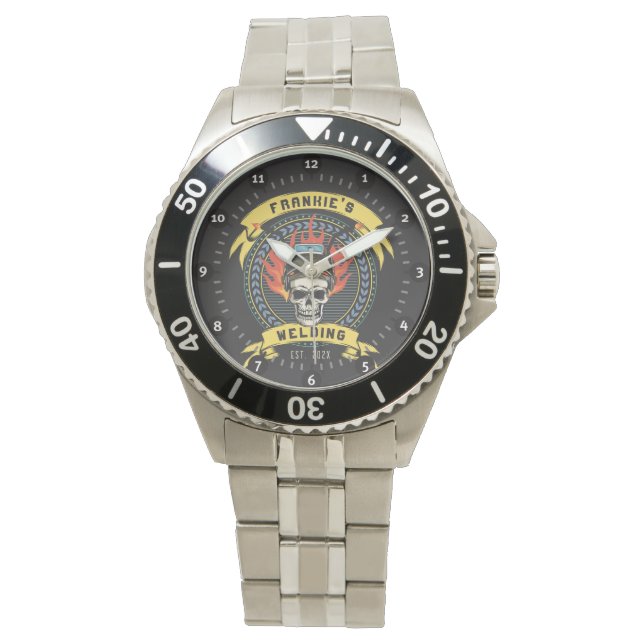 Personalised Welder Skull Worker Welding Workshop Watch (Front)