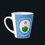Personalised Welsh Angel Hanukkah Flag  Latte Mug<br><div class="desc">Design features an angel, wearing the flag of Wales, flying in a white circle of squiggly squares. The background shows blue squiggly squares for Hanukkah celebrations. Above the angel are the words WELSH HANUKKAH ANGEL and a space for the year. Below, add a name to personalise or to create a...</div>