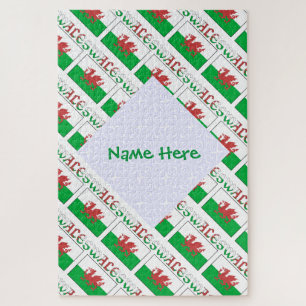 Personalised Welsh Flag Tiled Jigsaw Puzzle