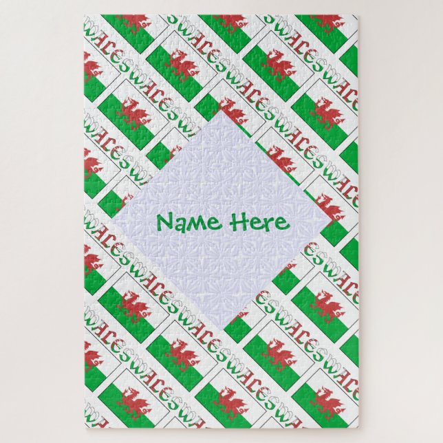 Personalised Welsh Flag Tiled Jigsaw Puzzle (Vertical)