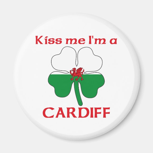 Personalised Welsh Kiss Me I'm Cardiff Magnet (Front)