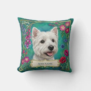Personalised West Highland Dog Teal Floral Cushion