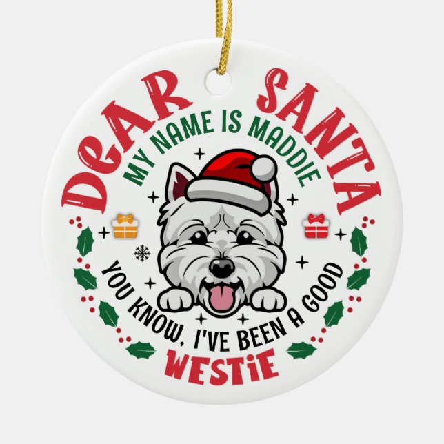 Personalised West Highland White Terrier Christmas Ceramic Tree Decoration (Front)