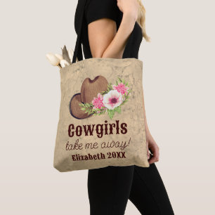 Personalised Western Cowgirl Watercolor Cowboy Hat Tote Bag