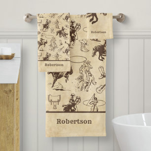 Personalised Western Horses Rodeo Cowboy Bath Towel Set