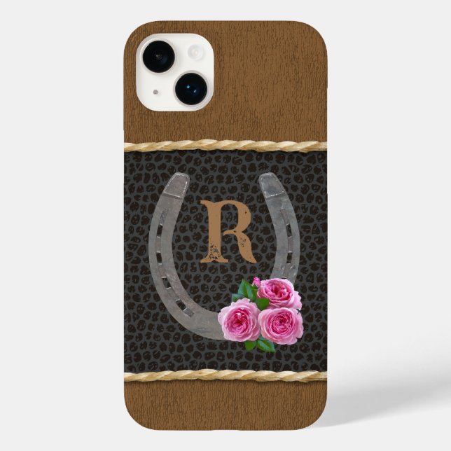Personalised Western Horseshoe &amp; Pink Roses Case-Mate iPhone Case (Back)