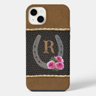 Personalised Western Horseshoe & Pink Roses iPhone 14 Plus Case
