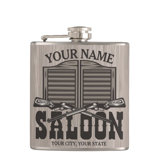 Personalised Western Rifle Guns Old Saloon Bar  Hip Flask (Front)