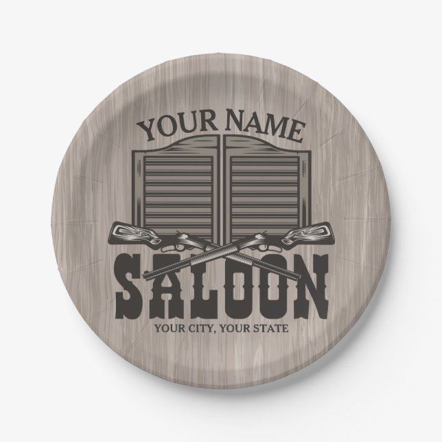 Personalised Western Rifle Guns Old Saloon Bar  Paper Plate (Front)