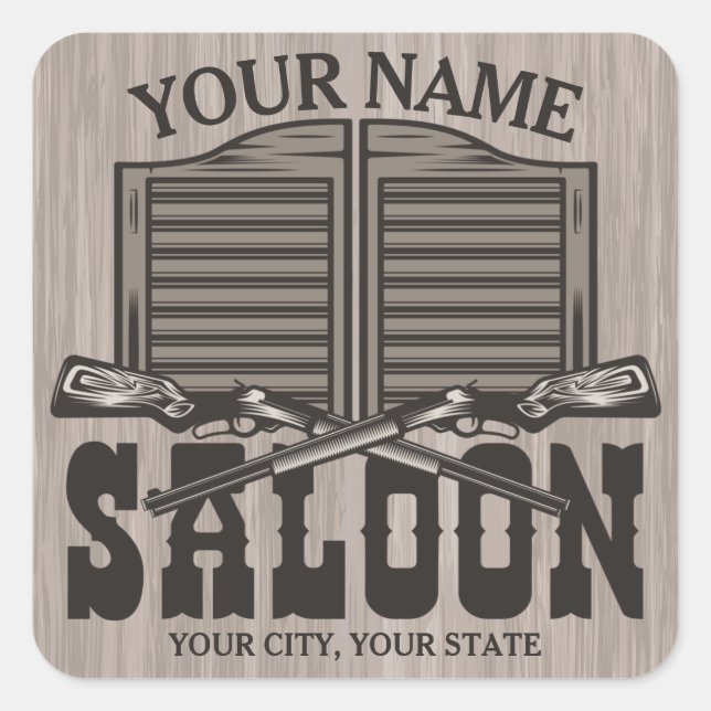 Personalised Western Rifle Guns Old Saloon Bar Square Sticker (Front)