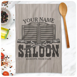 Personalised Western Rifle Guns Old Saloon Bar  Tea Towel