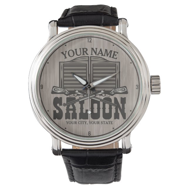 Personalised Western Rifle Guns Old Saloon Bar  Watch (Front)