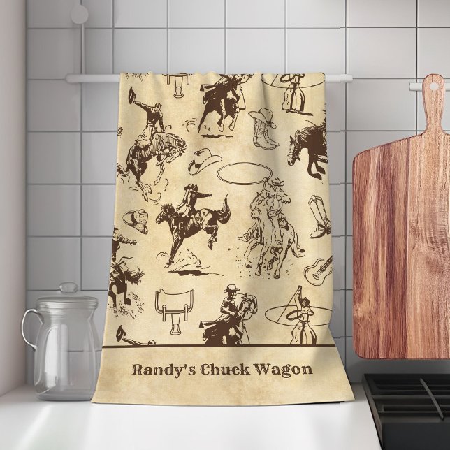 Personalised Western Rodeo Cowboy Cowgirl  Tea Towel (Creator Uploaded)