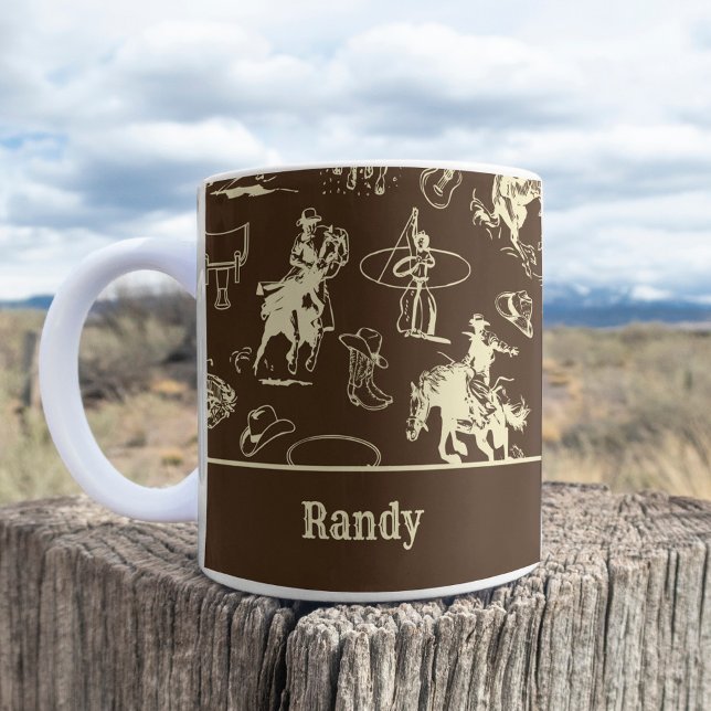Personalised Western Rodeo Cowboy Dark Brown Coffee Mug (Creator Uploaded)
