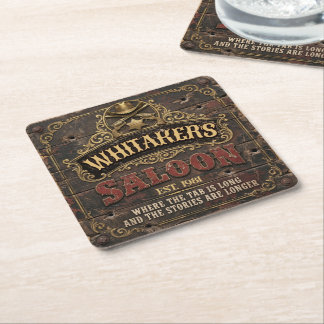 Personalised Western Saloon Rustic Man Cave Home Square Paper Coaster