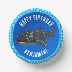 Personalised whale shark happy birthday cartoon paper plate