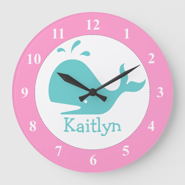 Personalised whale wall clock for nursery room (Front)