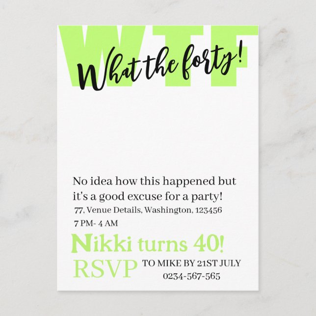 Personalised What the forty 40th funny birthday In Postcard (Front)