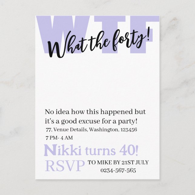 Personalised What the forty 40th funny birthday In Postcard (Front)