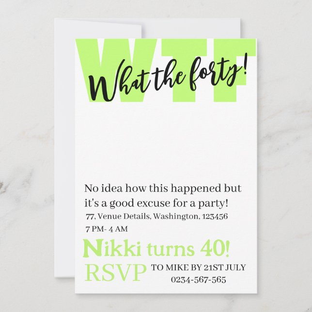 Personalised What the forty 40th funny birthday Invitation (Front)