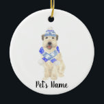 Personalised Wheaten Terrier Christmas Blue Scarf  Ceramic Tree Decoration<br><div class="desc">I am in love with this beautifully detailed watercolor illustration of a smiling wheaten terrier with little blue ski hat and scarf outfit! Personalise these ornaments and make the nice list this year! For the perfect presents, pair it with a matching item from the collection for a thoughtful housewarming, bridal...</div>
