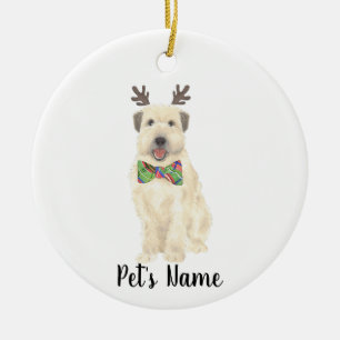 Personalised Wheaten Terrier Christmas Reindeer Ceramic Tree Decoration