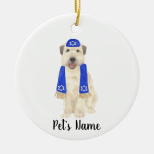 Personalised Wheaten Terrier Yarmulke and Scarf  Ceramic Tree Decoration