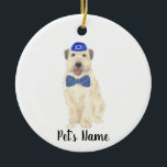 Personalised Wheaten Terrier Yarmulke and Tie  Ceramic Tree Decoration<br><div class="desc">I am in love with this beautifully detailed watercolor illustration of a smiling wheaten terrier with little blue and white yarmulke and bow tie outfit! Personalise these ornaments and make the nice list this year! For the perfect presents, pair it with a matching item from the collection for a thoughtful...</div>