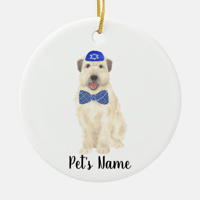Personalised Wheaten Terrier Yarmulke and Tie  Ceramic Tree Decoration (Front)