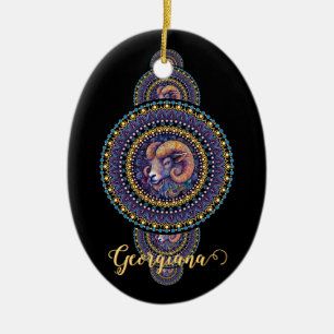 Personalised Whimsical Aries Ornamental Mandala Ceramic Tree Decoration