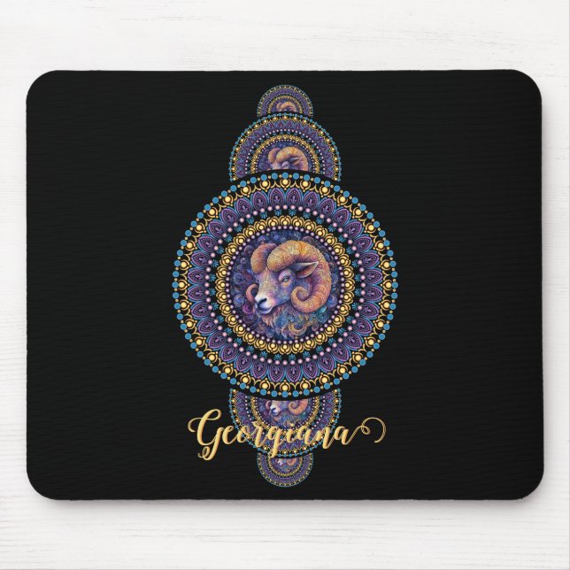 Personalised Whimsical Aries Ornamental Mandala Mouse Pad (Front)