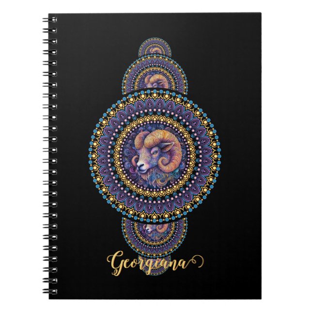 Personalised Whimsical Aries Ornamental Mandala Notebook (Front)