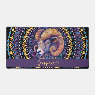Personalised Whimsical Aries Zodiac Dot Mandala Desk Mat