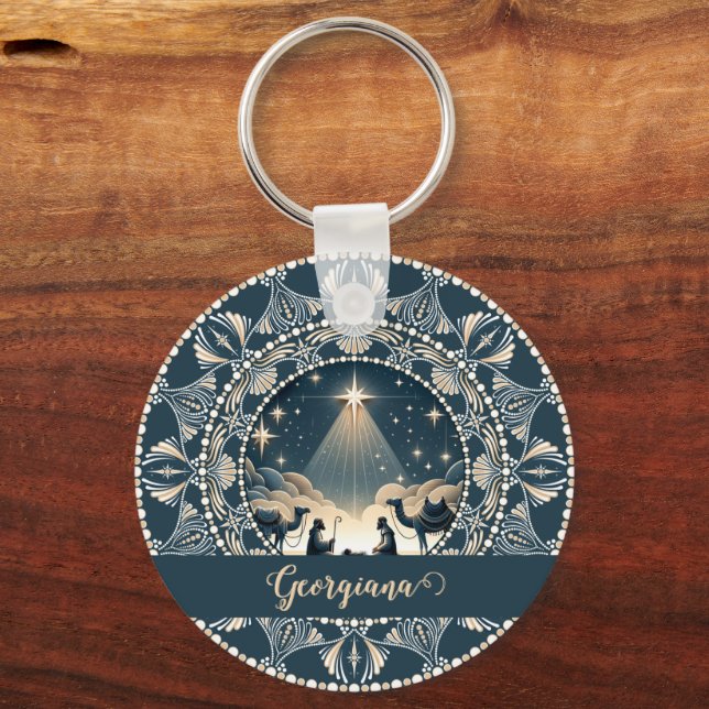 Personalised Whimsical Aries Zodiac Dot Mandala Key Ring (Front)