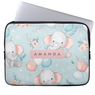 Personalised Whimsical Baby Elephant Pattern Laptop Sleeve