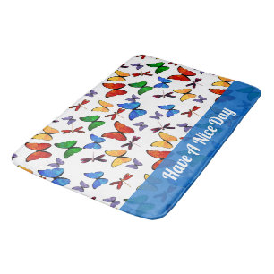 Personalised Whimsical Butterfly Garden Pattern Bath Mat