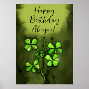 Personalised Whimsical Clovers Happy Birthday Poster
