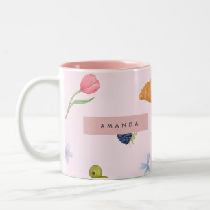 Personalised Whimsical Croissant & Berry Pattern Two-Tone Coffee Mug