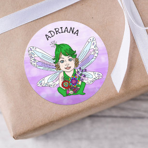 Personalised Whimsical Fairy Name Classic Round Sticker
