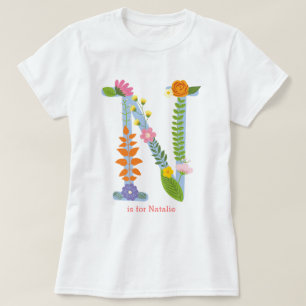 Personalised Whimsical Flower Monogram (N) T-Shirt