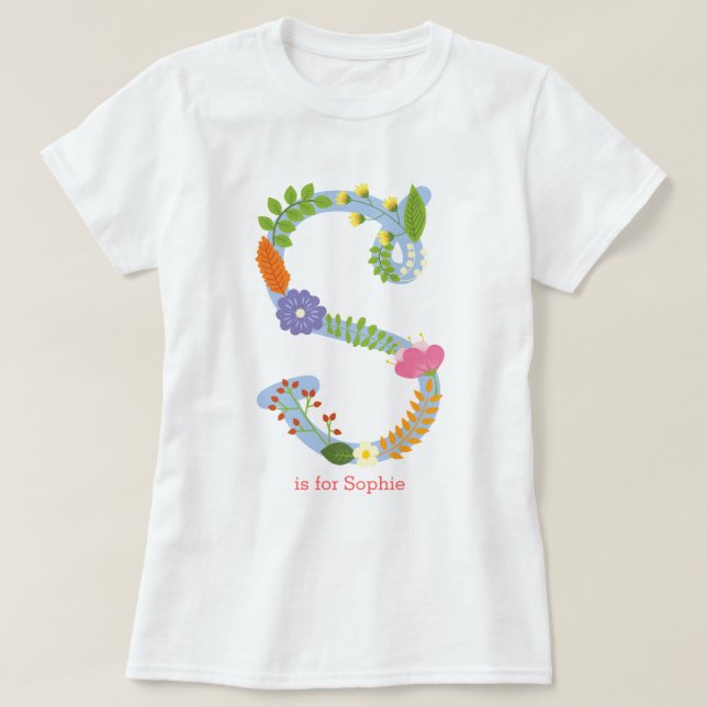 Personalised Whimsical Flower Monogram (S) T-Shirt (Design Front)