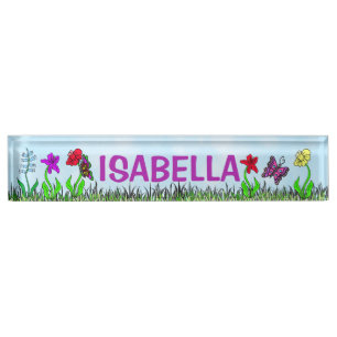 Personalised Whimsical Flowers and Butterflies Nameplate