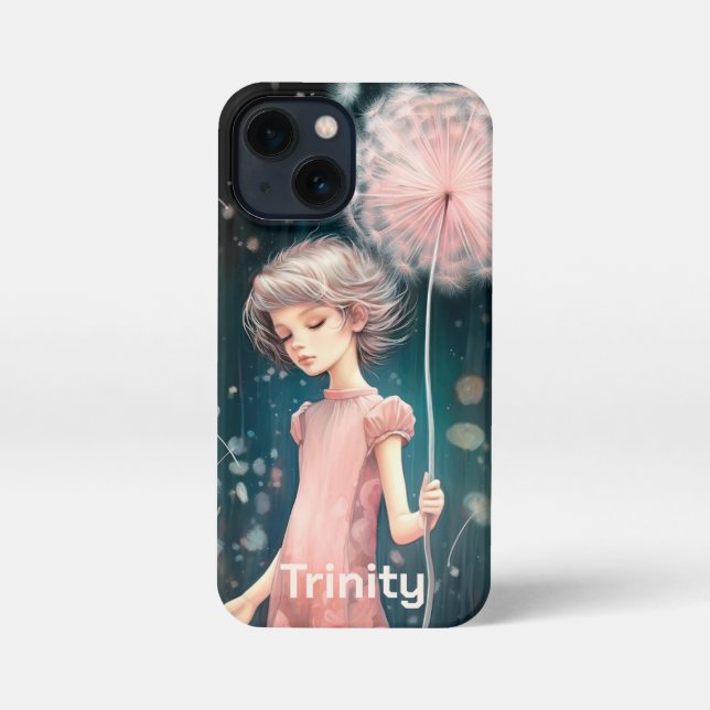 Personalised Whimsical Girl in Pink & Dandelion  iPhone Case (Back)